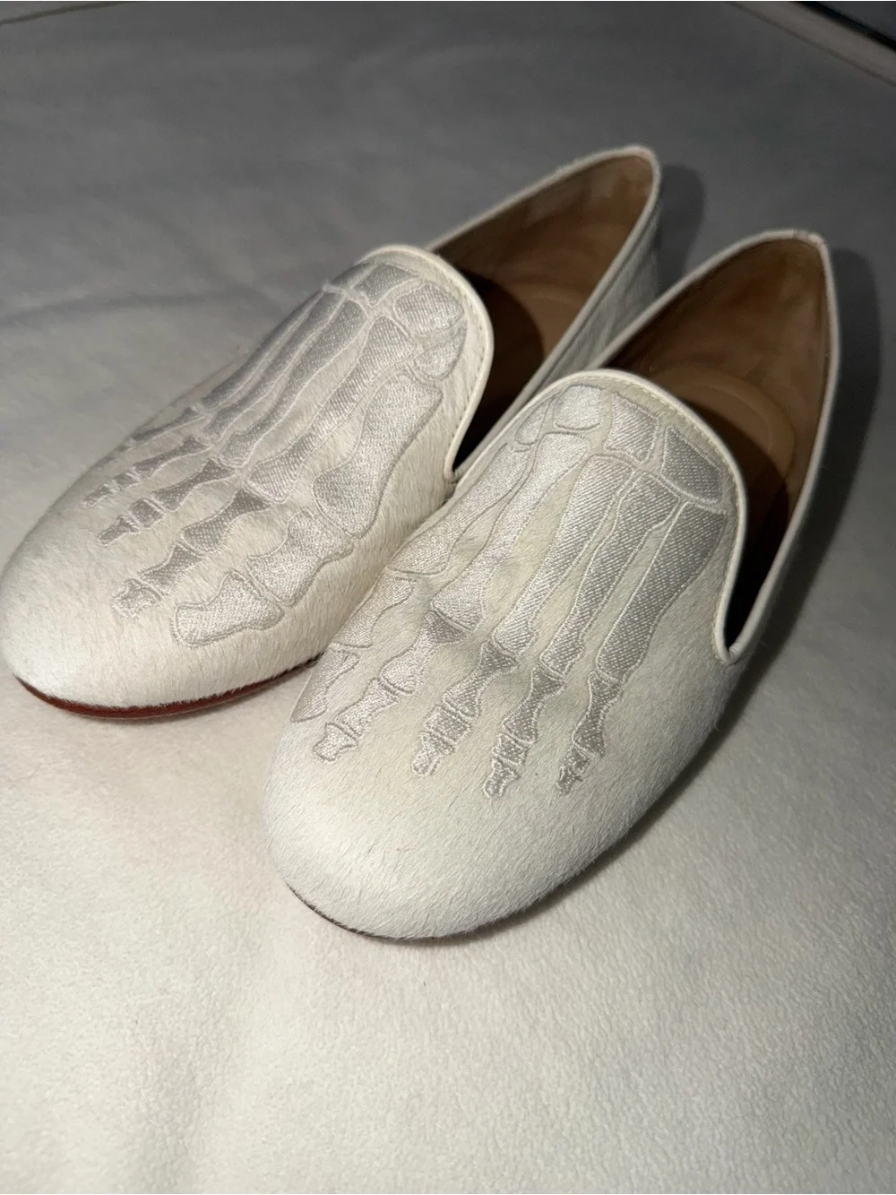 Mara & Mine White Embroidered Skeletal Motif Women's Slip-On Loafers